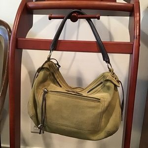 Lacoste Small Handbag Green Suede Brown Leather